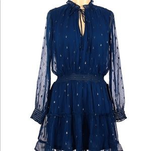 nwt Nsr lucila navy blue metallic tiered dress size m